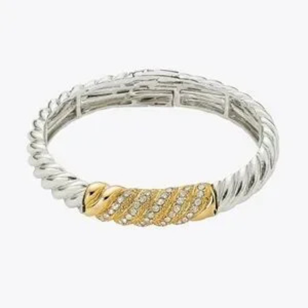 Elegant Silver and Gold Twist Stretch Bracelet with Gems